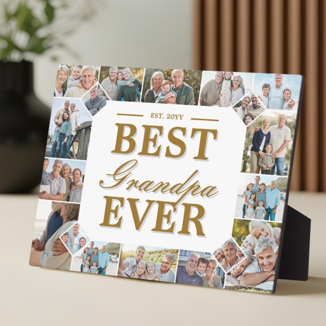 Placa Expositora Custom Gift Best Grandpa Ever Family Photo Collage (Best Grandpa Ever Father's Day Photo Frame Collage)