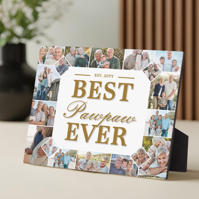 Placa Expositora Custom Gift Best PawPaw Ever Family Photo Collage (Best Pawpaw Ever Father's Day Photo Frame Collage)