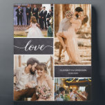 Placa Expositora Custom Love Wedding Photos Collage<br><div class="desc">Personalize this wedding plaque with your favorite photos from the best day ever. "Love" script font type,  include your names and wedding date. Great anniversary gift.</div>