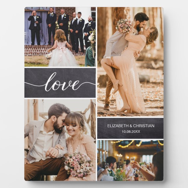 Placa Expositora Custom Love Wedding Photos Collage (Frente)