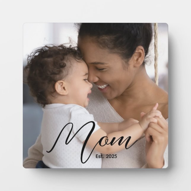 Placa Expositora Custom Mom Established Modern Script Photo (Frente)