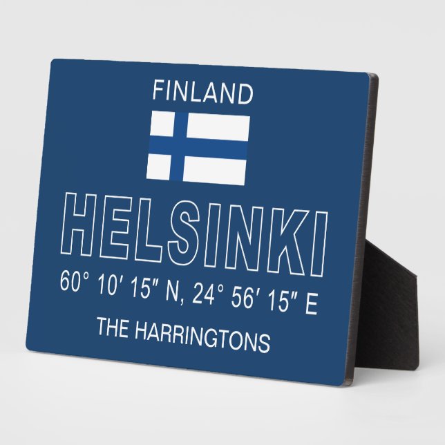 Placa Expositora Custom Name Helsinki Coordinates (Lado)