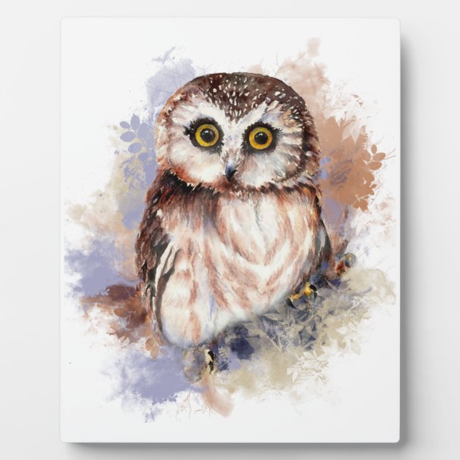Placa Expositora Cute acuarela Owl Bird Naturaleza art (Frente)