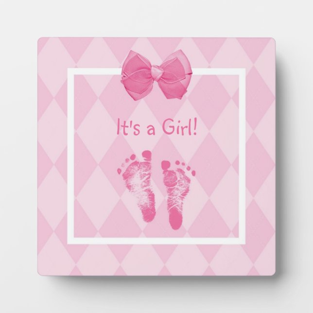 Placa Expositora Cute Baby Footprints Anuncio de Nacimiento (Frente)
