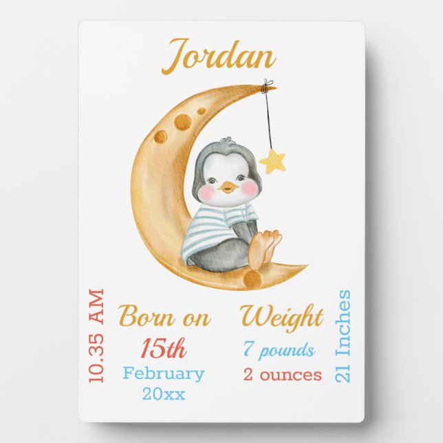Placa Expositora Cute Baby Stats Penguin Moon (Frente)