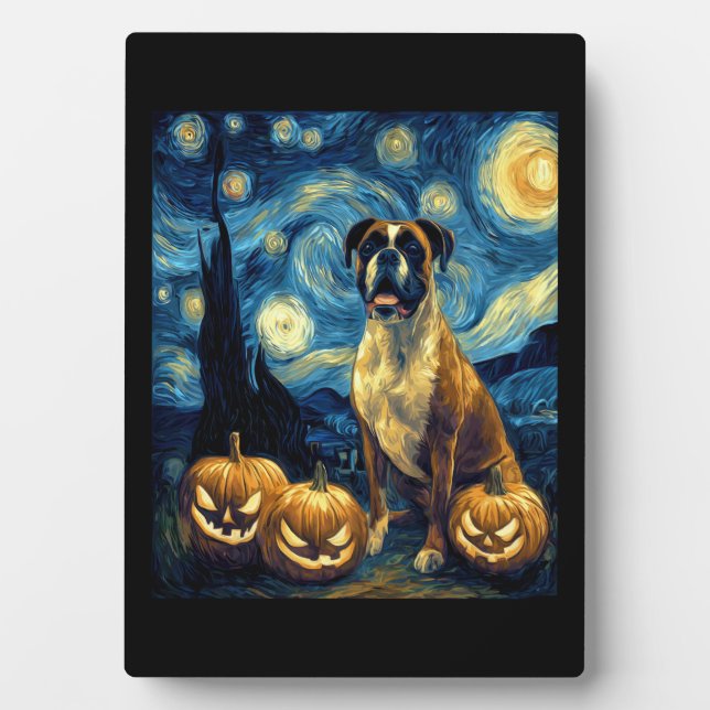 Placa Expositora Cute Boxer Halloween Jack O Lantern Pumpkin Face S (Frente)