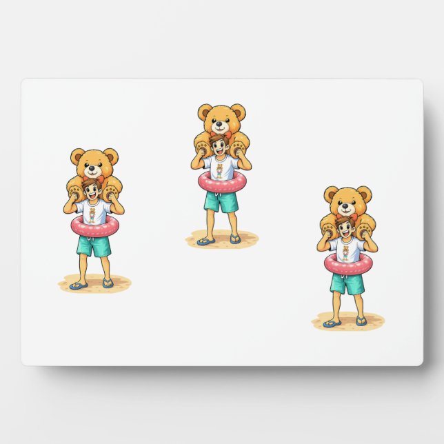 Placa Expositora Cute Cartoon Man with Giant Teddy Bear Summer Fun (Frente)