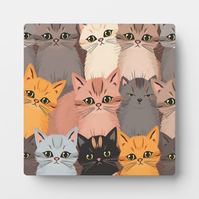 Placa Expositora Cute Cat Faces Illustrated Pattern (Frente)