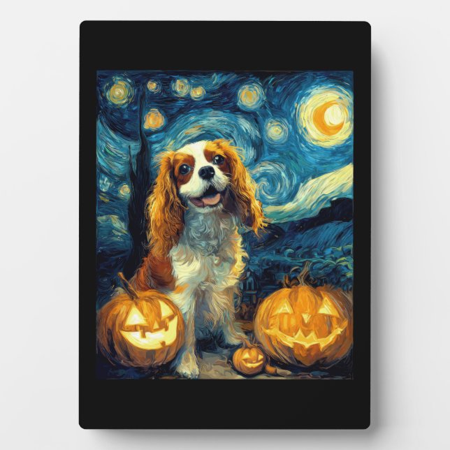 Placa Expositora Cute Cavalier King Charles Spaniel Dog Halloween J (Frente)