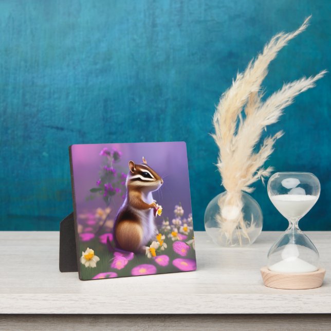 Placa Expositora Cute Chipmunk in Flowers  (in situ)