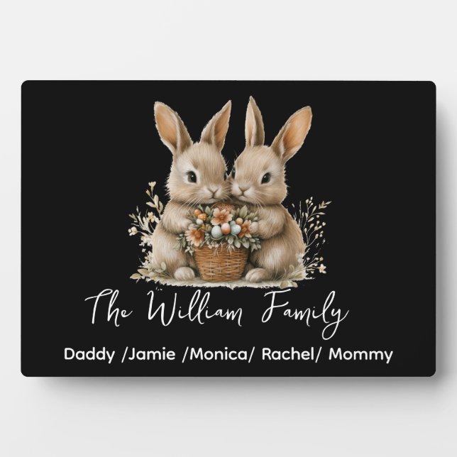 Placa Expositora Cute Easter Bunny Family Plaque – Personalized  (Frente)