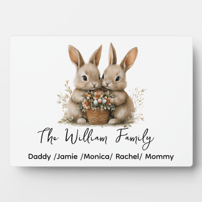 Placa Expositora Cute Easter Bunny Family Plaque – Personalized  (Frente)