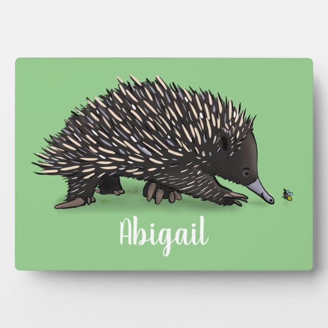 Placa Expositora Cute echidna con ilustracion de personalizado de a (Frente)