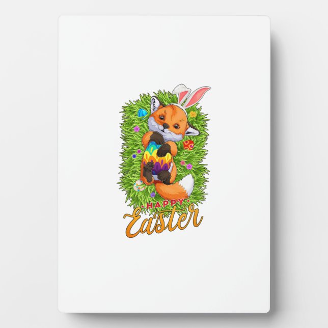 Placa Expositora Cute Fox Bunny Ears Happy Easter Fox with Easter E (Frente)