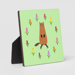 Placa Expositora Cute Groundhog y Tulip Flowers