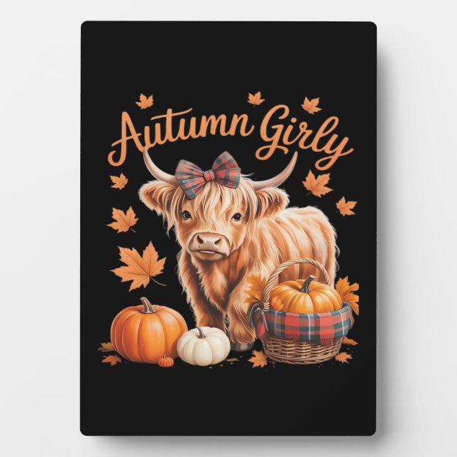 Placa Expositora Cute Highland Cow Otoño Girly Acción de Gracias C (Frente)