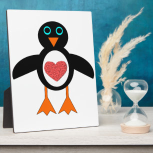 Placa Expositora Cute Love Heart Penguin Plaque