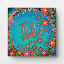 Placa Expositora Cute Naranja Flores Azul Tribuna Brillante Azul