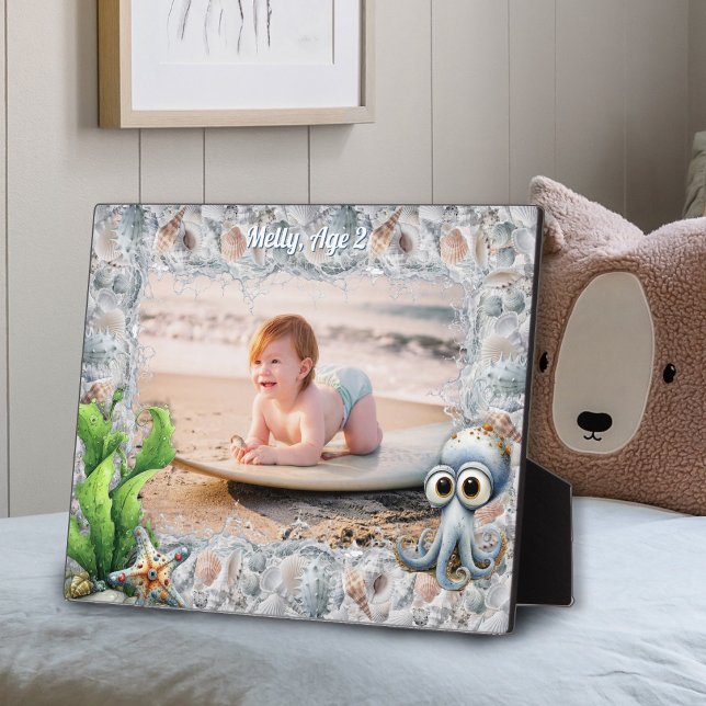 Placa Expositora Cute Octopus and Seashells Child's Photo Frame (Subido por el creador)