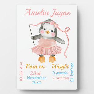 Placa Expositora Cute pingüino Ballerina Estadísticas de bebé rosa