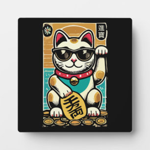 Placa Expositora Cute Vintage Maneki Neko Lucky Cat, dinero de éxit
