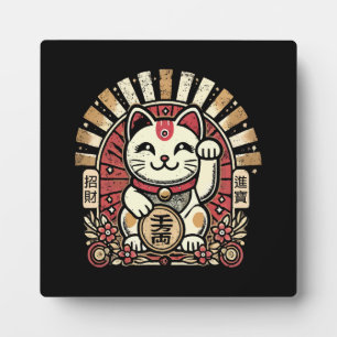 Placa Expositora Cute Vintage Maneki Neko Lucky Cat, dinero de éxit