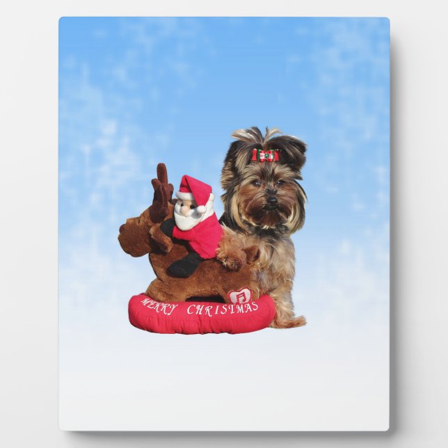 Placa Expositora Cute Yorkshire Terrier Merry Christmas (Frente)