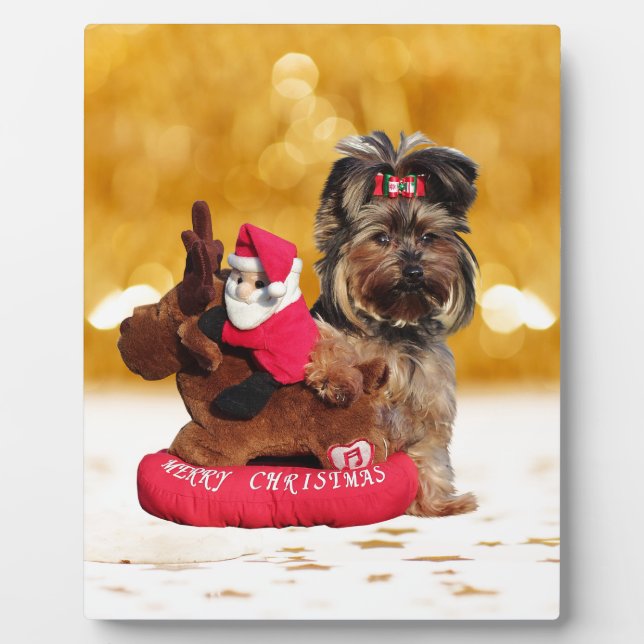 Placa Expositora Cute Yorkshire Terrier Merry Christmas (Frente)