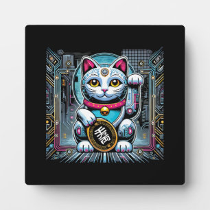 Placa Expositora Cyberpunk Robot Maneki Neko Lucky Cat, Dinero
