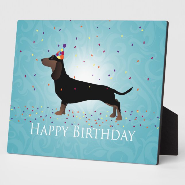 Placa Expositora Dachshund Feliz cumpleaños (Lado)