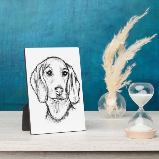 Placa Expositora dachshund sketch a mano perro cachorro blanco negr (Lado)