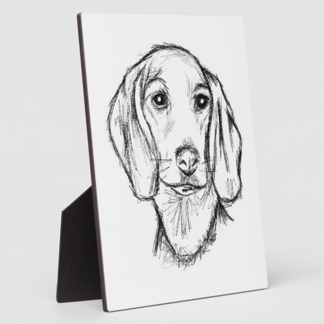Placa Expositora dachshund sketch a mano perro cachorro blanco negr (Lado)