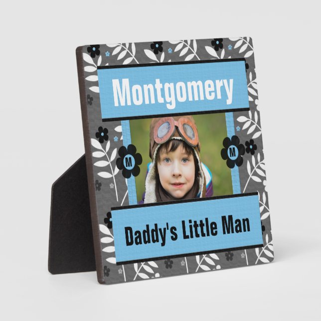 Placa Expositora Daddys Boy Blue Retro Floral Baby Photo (Anverso)
