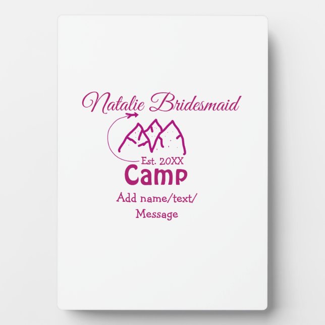 Placa Expositora Dama de honor de campamento rosa agregar nombre fe (Frente)