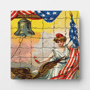 Placa Expositora Dama de la Vintage, águila, bandera y libertad Cam