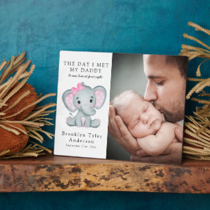 Placa Expositora Day I Met My Daddy Photo Elephant Nursery Decor
