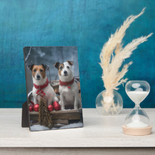 Placa Expositora Decoración de Navidad de Trineo Nevado Jack Russel