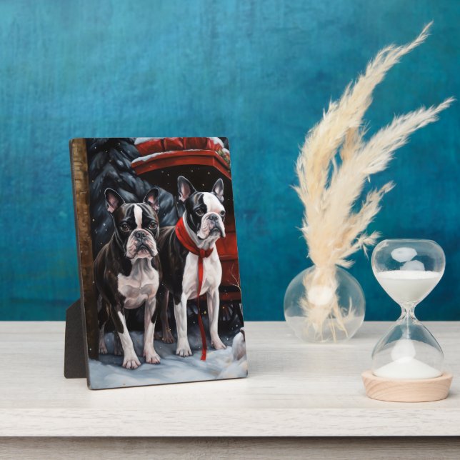 Placa Expositora Decoración de Navidades de Boston Terrier Snowy Sl (Lado)