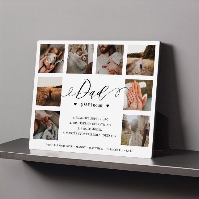 Placa Expositora Definición de papá significa Padres Día 8 Collage  (Dad Definition Meaning Fathers Day 8 Photo Collage Plaque)