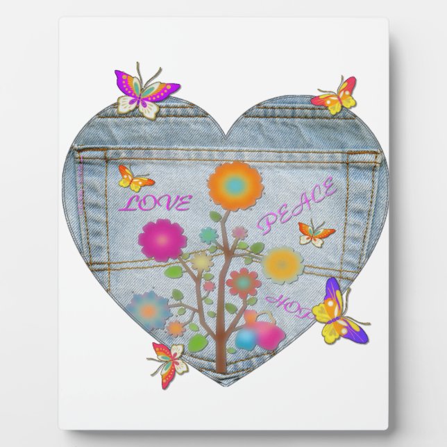 Placa Expositora Denim Pocket Heart Flowers Butterflies (Frente)
