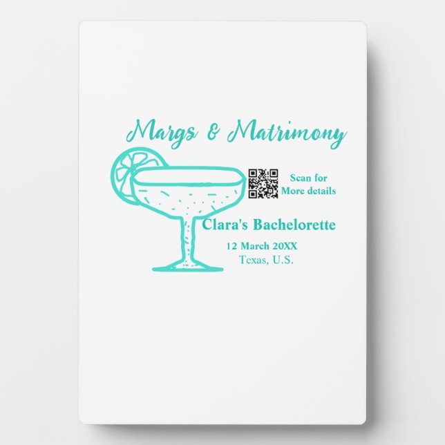 Placa Expositora Despedida de soltera Turquoise Margs & Matrimony  (Frente)