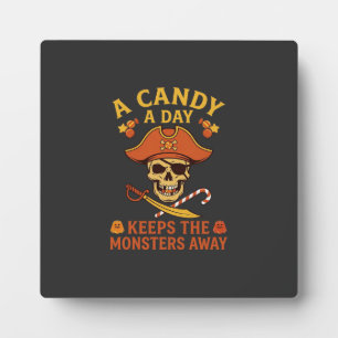 Placa Expositora Día de Dulces Pirata de Halloween Calavera Bastón