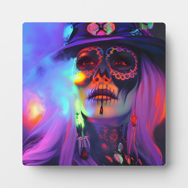 Placa Expositora Día de la Muerta Reina Voodoo de Nueva Orleans (Frente)
