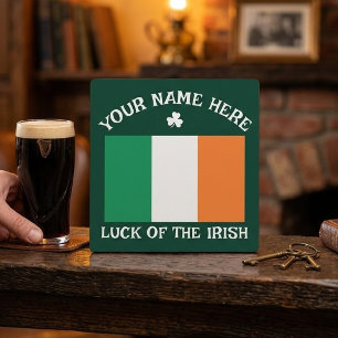 Placa Expositora Día de San Patricio Bandera de Irlanda Nombre Pers