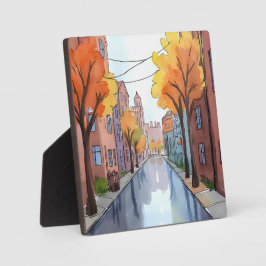 Placa Expositora Día Lluvioso en Boston | Pintura Acuarela Arte MA