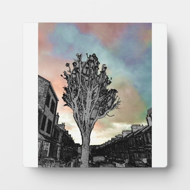 Placa Expositora Dibujo de árbol contra la foto (Frente)