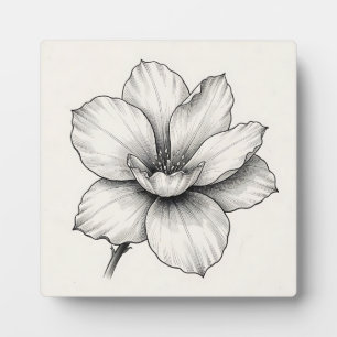 Placa Expositora Dibujo de línea de flor botánica vintage con tinta