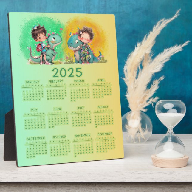 Placa Expositora Dibujos animados de niño y dinosaurio extravagante (Lado)