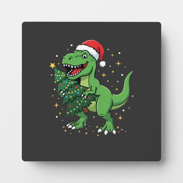 Placa Expositora Dinosaurio de Navidad Santa T Rex (Frente)