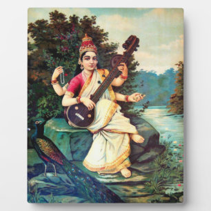 Placa Expositora Diosa Saraswati Por Raja Ravi Varma